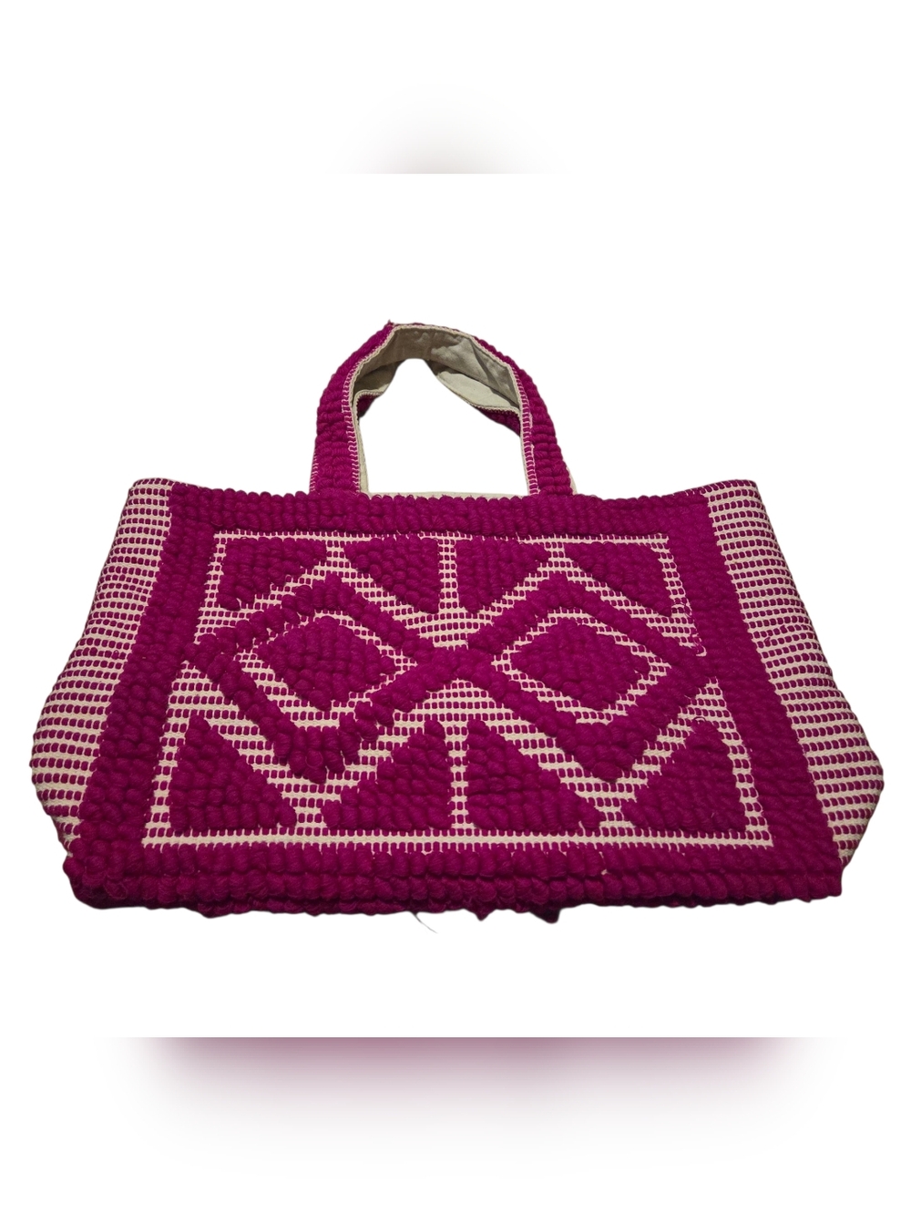 Mud Pie Pink Boho Handloom Woven Tassel Tote Bag
